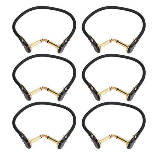 Alomejor 6er-Pack Pedal-Patchkabel, Abgeschirmtes Gitarreneffektkabel mit Rechtwinkligen Steckern für E-Gitarre, Bassgitarre, Keyboard (Flachkopf-Gold) von Alomejor