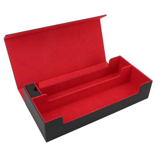 Alomejor Kartenaufbewahrungsbox aus PU-Leder mit Großer Kapazität und Schublade, Box mit Magnetverschluss für über 550 Spielkarten (Schwarz Rot) von Alomejor