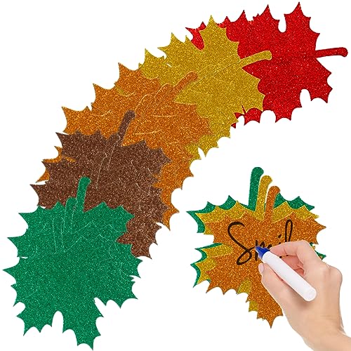 100PCS Maple Blätter Ausschnitte Set Papier Glitzer Ahornblätter farbenfrohe Ahornblätter Geschenkanhänger 4" 5 Farben Papier Herbst Set für Klassenzimmer Bulletin Board Thanksgiving Party Dekoration von Alongen