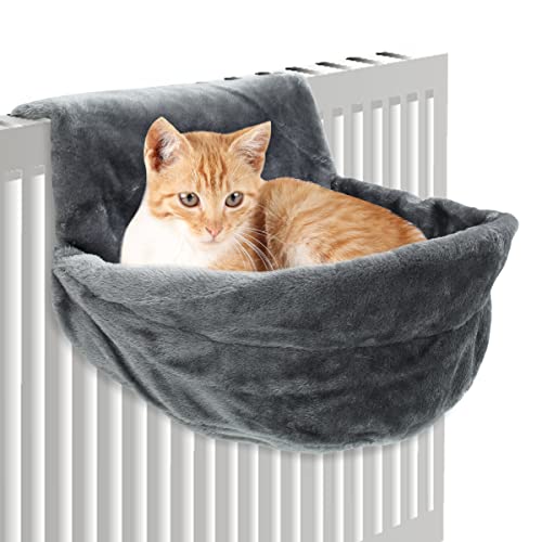 Heizkörperbett für Katzen,Katzenheizungsliege Katzenhängematte für Heizungen Grau Plüschstoffe Faltbar Heizkörper Bett Katzen für Katze Kleine Haustiere 45,5x39x25,5CM von Alongen