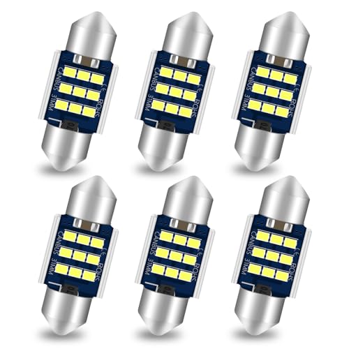 Alopee 31mm Innen Beleuchtung,6PCS 31MM Soffitte 9-28V Weiß Innenbeluchtung Plug and Play Innenlichtleiste von Alopee