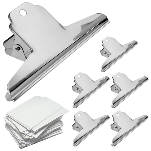 Alovez 6 Stück große Bulldogge Clip große Metall Clips Silber Edelstahl Papierbinder, Bulldog Binder Clips Büroklammern für Bilder, Fotos, Küche und Büro (75mm) von Alovez