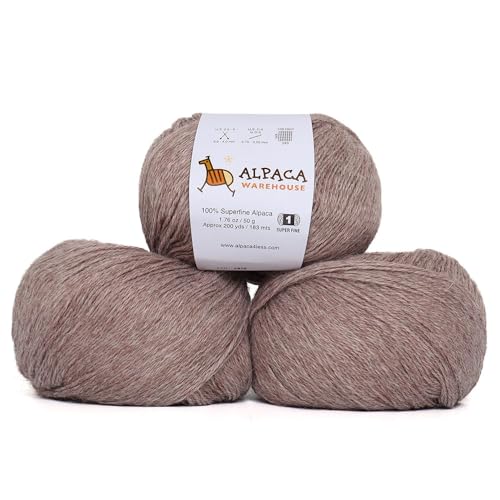 100% Alpaka-Garn Wolle Set mit 3 Knäueln Fingersatz Spitze Kammgewicht – himmlisch weich und perfekt zum Stricken und Häkeln (Antik Rose, Finger) von Alpaca Warehouse