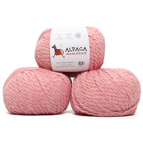 100 % Baby-Alpaka-Garn, 3 Knäuel, sperriges Gewicht, hergestellt in Peru, himmlisch weich und perfekt zum Stricken und Häkeln (Rosenblütencreme, sperrig) von Alpaca Warehouse