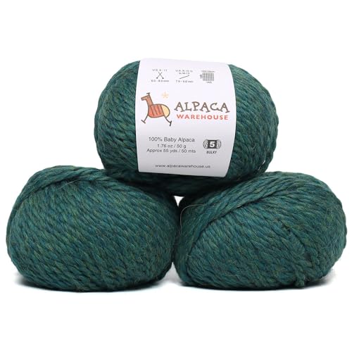 100 % Baby-Alpaka-Garn, Wolle, sperrig, himmlisch weich und perfekt zum Stricken und Häkeln (Heather Blue Green, Bulky – 3 Knäuel) von Alpaca Warehouse