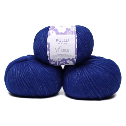 Pullu Baby-Alpaka-Merinowolle, Set mit 3 Knäueln (150 Gramm), Kammgewicht, direkt aus Peru, himmlisch weich und perfekt zum Stricken und Häkeln, Blau Indigo von Alpaca Warehouse