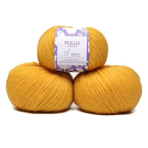 Pullu Baby-Alpaka-Merinowolle, Set mit 3 Knäueln (150 Gramm), Kammgewicht, direkt aus Peru, himmlisch weich und perfekt zum Stricken und Häkeln (Goldgelb) von Alpaca Warehouse