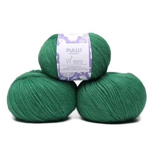 Pullu Baby-Alpaka-Merinowolle, Set mit 3 Knäueln (150 Gramm), Kammgewicht, direkt aus Peru, himmlisch weich und perfekt zum Stricken und Häkeln (Weihnachtsgrün) von Alpaca Warehouse