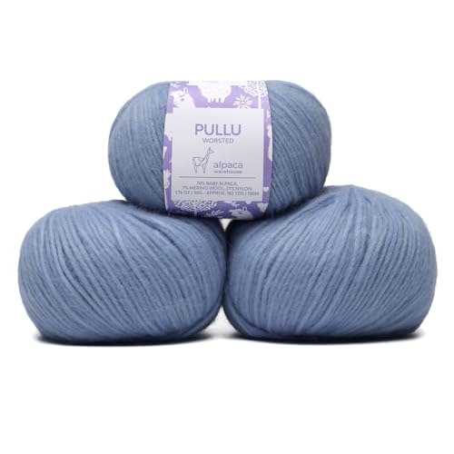 Pullu Baby-Alpaka-Merinowolle, Set mit 3 Knäueln (150 Gramm), Kammgewicht, direkt aus Peru, himmlisch weich und perfekt zum Stricken und Häkeln (zartes Blau) von Alpaca Warehouse