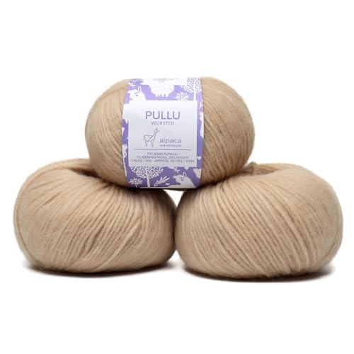 Pullu Baby-Alpaka-Merinowolle, Set mit 3 Knäueln (150 g) Kammgewicht, direkt aus Peru, himmlisch weich und perfekt zum Stricken und Häkeln (Mandel-Latte) von Alpaca Warehouse