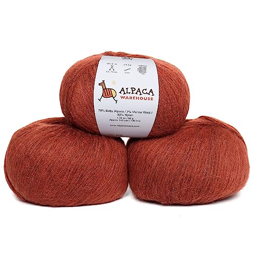 Pullu - Baby Alpaka Merinowolle Garn 3er Set Knäuel (150 Gramm) Kammgewicht - direkt aus Peru bezogen - himmlisch weich und perfekt zum Stricken und Häkeln (Kupfer) von Alpaca Warehouse