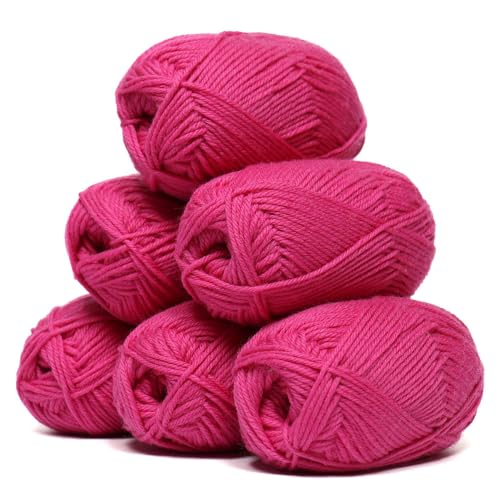 Superwash-Garn aus 100 % reiner Wolle, 3 Knäuel (300 Gramm), DK-Gewicht, direkt aus Peru, himmlisch weich und perfekt zum Stricken und Häkeln, Hot Pink, 6 Knäuel von Alpaca Warehouse