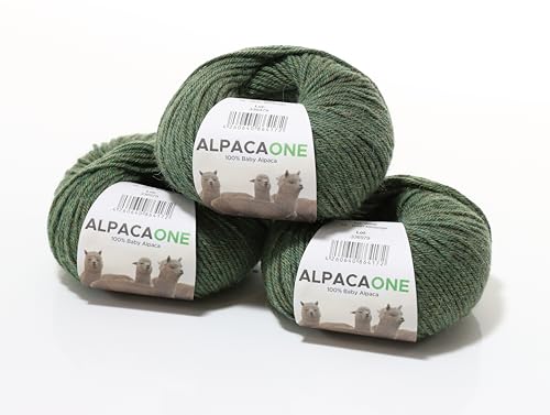 150 Gramm 100% Baby Alpaka Wolle 112m 4-4,5 Nadelstärke Nm 4/9 Strick-Häkel Garn Strickwolle, Farbe: Grün Melange von AlpacaOne