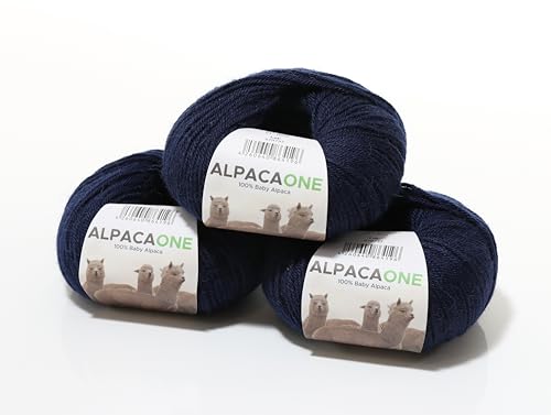 150 Gramm 100% Baby Alpaka Wolle 112m 4-4,5 Nadelstärke Nm 4/9 Strick-Häkel Garn Strickwolle, Farbe: Navy von AlpacaOne