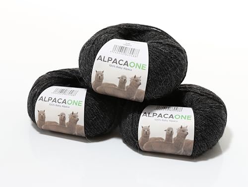 150 Gramm 100% Baby Alpaka Wolle 112m 4-4,5 Nadelstärke Nm 4/9 Strick-Häkel Garn Strickwolle, Farbe: Schwarz-grau von AlpacaOne