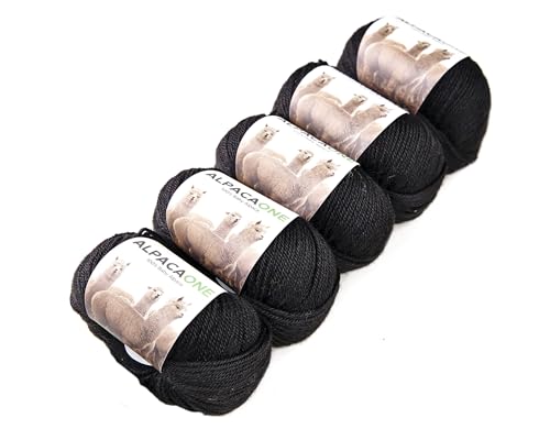 5-Pack Alpaka Wolle Schwarz 100% Baby Alpaka 5x50g (250 Gramm) von AlpacaOne