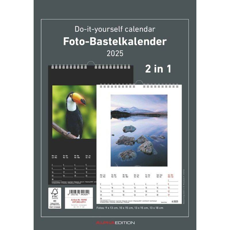 Alpha Edition - Foto-Bastelkalender 2025 Schwarz Und Weiß, 21X29,7Cm, Do It Yourself Kalender Mit Seiten Aus Hochwertigem Bastelkarton, 2 In 1, Gestal von Alpha-Edition