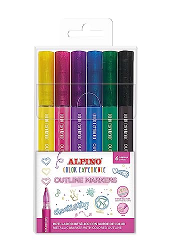 Alpino 6 outline markers Color Experience | Metallic-Stifte mit farbigem Rand | Zweizeilige Marker | Marker zum Hervorheben, Schreiben und Dekorieren von Notizen von Alpino