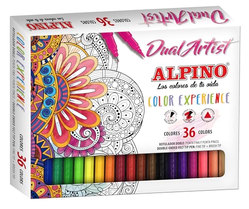 Alpino Color Experience 36 Dual Artist Marker Pens | Marker mit zwei Spitzen: Brush Tip und Fine Tip | Lettering und Mandala Marker | Marker Kit von Alpino