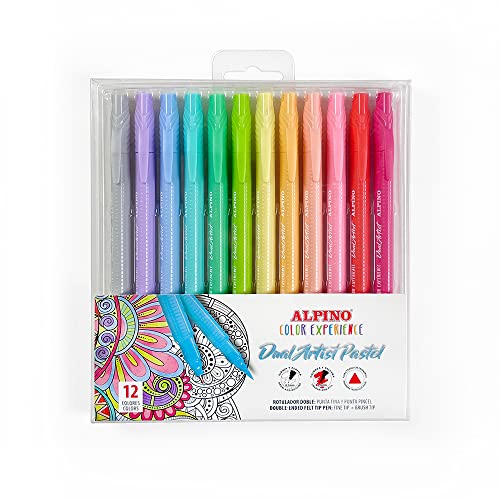 Alpino Color Experience 12 Dual Artist Pastellfarben-Etiketten | Dual-Punkt-Etiketten-Etiketten-Etiketten-Etiketten: Pinselspitze und Pinselspitze | Mandalas-Etiketten-Etiketten-Etiketten-Etiketten- von Alpino