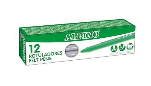 Alpino – Karton mit 12 Standmarkern. Grau | Waschbare Marker für Kinder | Helle Marker | Ideal für die Schule | Super haltbare Faserspitze und sichere Tinte auf Wasserbasis von Alpino