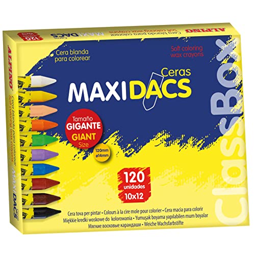 Alpino Maxidacs école format 120 crayons | Crayons pour enfants | Crayons format école | Cire à peindre douce et couvrante | Coffret de cires douces et couleurs vives | Cires semi-tendres von Alpino