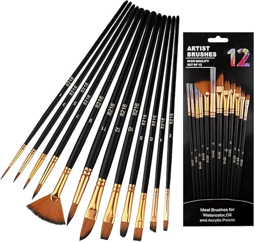 Alrens 12 pcs Pinselset Aquarellpinsel Face Paint Brush Set Künstlerpinsel PinselSets ölfarben Set Premium Nylon Acrylfarben Pinsel für Anfänger Erwachsene und Kinder von Alrens