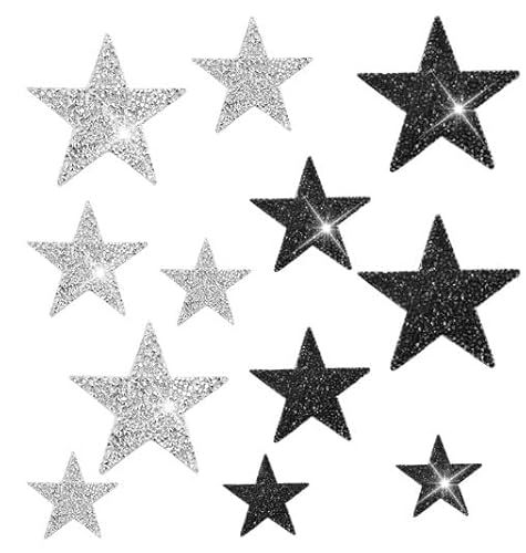 Alrens 12Pcs Bügelbilder Aufbügler Strass, Sterne Aufbügeln Patches, Strass Star Applikation Aufnäher, Glitzer Patches Aufnäher Bügelbilder für Kleidung, Jeans, Taschen, Textilien Erwachsene (4/8cm) von Alrens