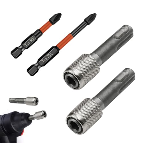 Alrens 2 Stück Sechskantschaft SDS Bithalter SDS Bit Adapter und 1 Kreuzbohrer (50 mm+70 mm) Stahl Adapter SDS Plus, Bohrerhalter Konverter, Rundschaft zu Sechskant Schaft Adapter für Hammer Bits von Alrens