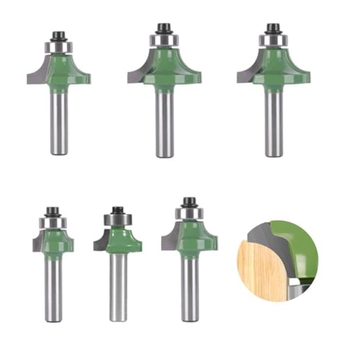 Alrens 6 Stück Abrundfräser 8mm Schaft Kantenfräser Set mit Kugellager Rundkante Fräser Holzfräser Werkzeug Holzbearbeitungsset Hartmetall Radiusfräser für Zimmerei Fasen Holzbearbeitung Trimmen von Alrens