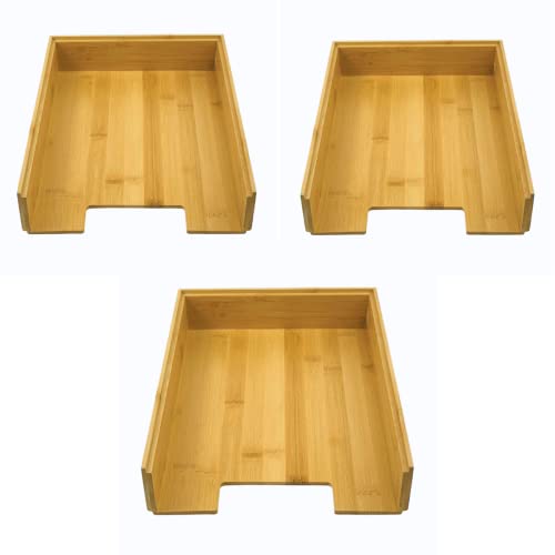 Alsino Briefablage A4 stapelbar Bambus 3er Set Papier Schreibtischablage Holz Ablage Büro 25 x 5,5 x 34 cm Unterlage Büroablage Akten Briefe von Alsino