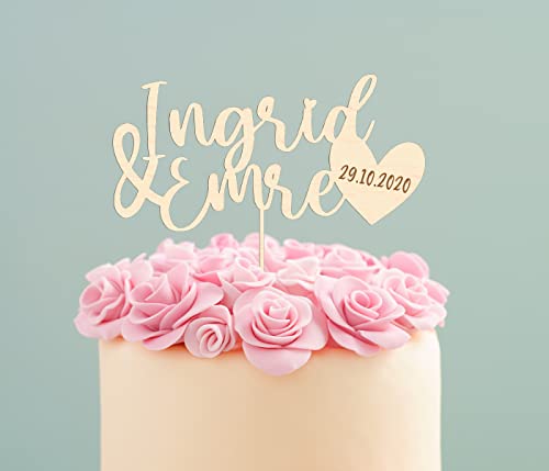 Alsino Cake Topper Liebe aus Holz Kuchenstecker personalisierbar für Paare Hochzeit Hochzeitsgeschenk personalisiert Torten Kuchen Deko - superfeine Gravur, 15 cm, Birke Multiplex von Alsino