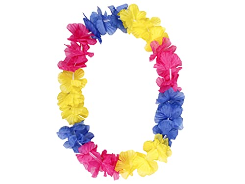 Alsino Hawaiiketten Blumenketten Hawaikette Hulakette 50 cm Durchmesser, dicht gereihte Stoffblüten aus Polyester, (blau pink gelb) von Alsino