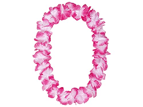 Alsino Hawaiiketten Blumenketten Hawaikette Hulakette aus Polyester - 50 cm Durchmesser, dicht gereihte Stoffblüten, (weiß zu pink) von Alsino