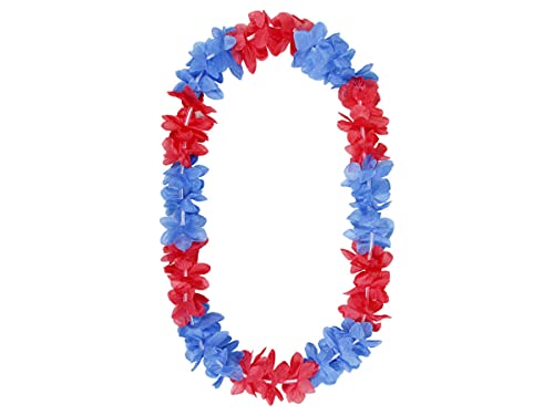 Alsino Hawaiiketten Blumenketten Hawaikette Kette Hulakette aus Polyester - 50 cm Durchmesser, dicht gereihte Stoffblüten, (rot blau) von Alsino