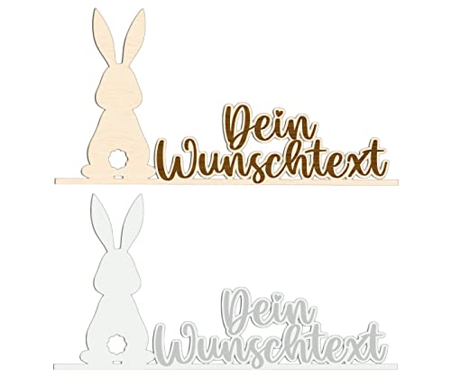 Holz-Osterhase mit Wunschtext - Personalisierter Dekoaufsteller für Ostern - Geschenkidee für Freunde und Familie - Verschiedene Größen (15-30 cm) (Acrylglas) von Alsino