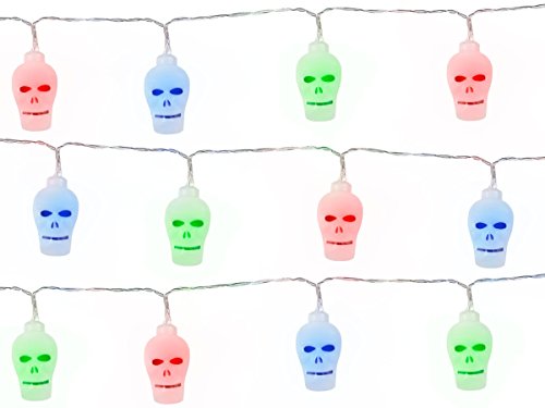 Neu LED Lichterkette Kürbis Totenkopf Happy Halloween, 2 Meter lang - Girlande Kürbis Totenkopf Wimpelkette, LED-Effekt - Banner Deko Horror Dekoration (GIR-03 Totenkopf bunt) von Alsino