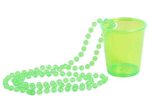 Alsino Schnapsglas mit Kette Pinnchen an Perlenkette JGA Junggesellenabschied Accessoire Outfit Schnapsbecher Shots Trinkglas Unterwegs, aus Kuststoff, Variante wählen:LG9609 grün von Alsino