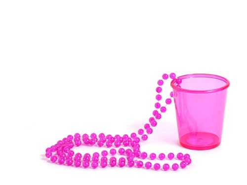 Alsino Schnapsglas mit Kette Pinnchen an Perlenkette JGA Junggesellenabschied Accessoire Outfit Schnapsbecher Shots Trinkglas Unterwegs,aus Kunststoff, Variante wählen:LG9609 pink von Alsino