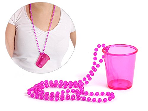 Alsino Schnapsglas mit Kette Pinnchen an Perlenkette JGA Junggesellenabschied Accessoire Outfit Schnapsbecher Shots Trinkglas Unterwegs,aus Kunststoff, Variante wählen:LG9609 pink von Alsino