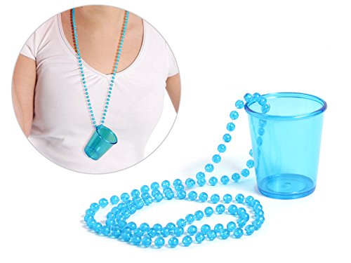 Alsino Schnapsglas mit Kette Pinnchen an Perlenkette JGA Junggesellenabschied Accessoire Outfit Schnapsbecher Shots Trinkglas Unterwegs,aus Kunststoff Variante wählen:LG9609 blau von Alsino