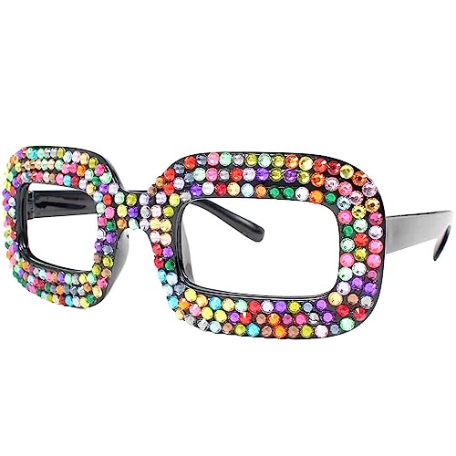 Alsino Sonnenbrille Herzbrille Fun-Brille Party Brille Photo-Booth Hippie, verschiedenen Designs – Einheitsgröße für Damen und Herren (F-086 Rainbow Strasssteine) von Alsino