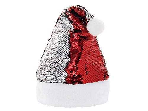 Alsino Weihnachtsmütze Glitzer Santa Hut Ø 18 cm mit Pailletten Wendepailletten für Damen und Herren, Farbe:WM-120 rot silber von Alsino