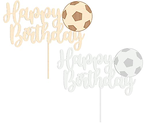 Cake Topper Happy Birthday für Jungen mit Fußball Torten Kuchen Deko Tortenstecker - aus Holz, superfeine hochwertige Gravur, Größe auswählen:20 cm, Material wählen:Birke Multiplex von Alsino