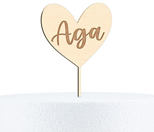 Cake Topper Herz personalisierbar für die die Liebsten personalisiert Torten Kuchen Deko - aus Holz oder Acryl, superfeine Gravur, 8 cm, Birke Multiplex von Alsino