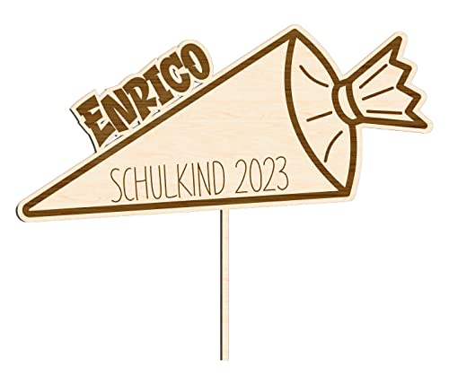 Cake Topper als Schultüte Geschenk zur Einschulung Kinder Holz personalisiert Mädchen Jungen mit Namen Geschenkidee Schule (Acrylglas) von Alsino