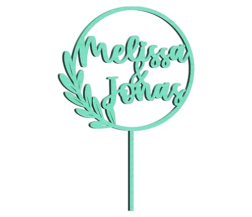 Cake Topper personalisiert mit Namen - Naturholz Dekoaccessoire Kuchen Torte, Material: Birke Multiplex (Birke Multiplex-mint) von Alsino