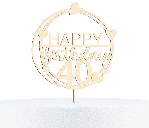 Happy Birthday Cake Topper Geburtstag 18-90 Jahre Kuchendeko aus Holz oder Acryl - 15, 20 & 25 cm Höhe, 40 Jahre, Birke Multiplex-20 cm von Alsino