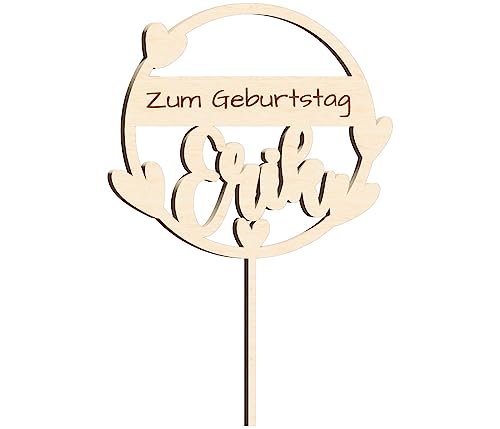 Happy Birthday Cake Topper Geburtstag Kuchendeko aus Holz oder Acryl personalisiert mit Wunschnamen - 15, 20 & 25 cm Höhe, Material wählen:Birke Multiplex von Alsino