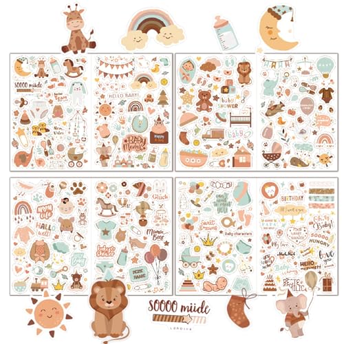 Altdeovk 4 Blatt Sticker Babyalbum, 204 Stücke Sticker Fotoalbum Baby, A4 Sticker Baby Scrapbooking Mädchen & Junge, Aufkleber Baby Fotoalbum für Babyshower Deko,Geschenk, Fotoalbum, Notizbuch von Altdeovk